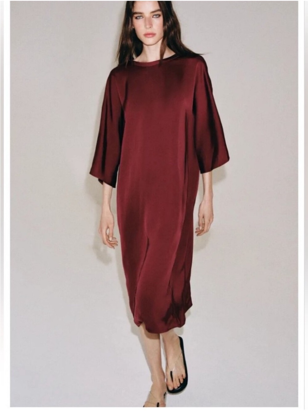 ZARA 100% VISCOSE SATIN EFFECT MIDI DRESS